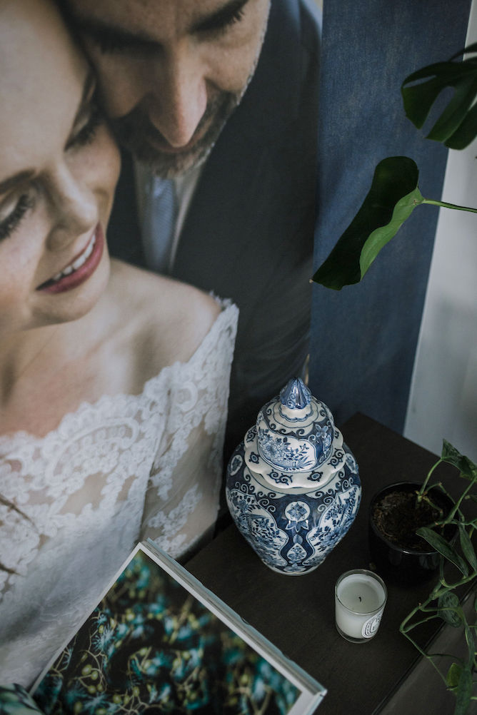 blauw witte dekselpot